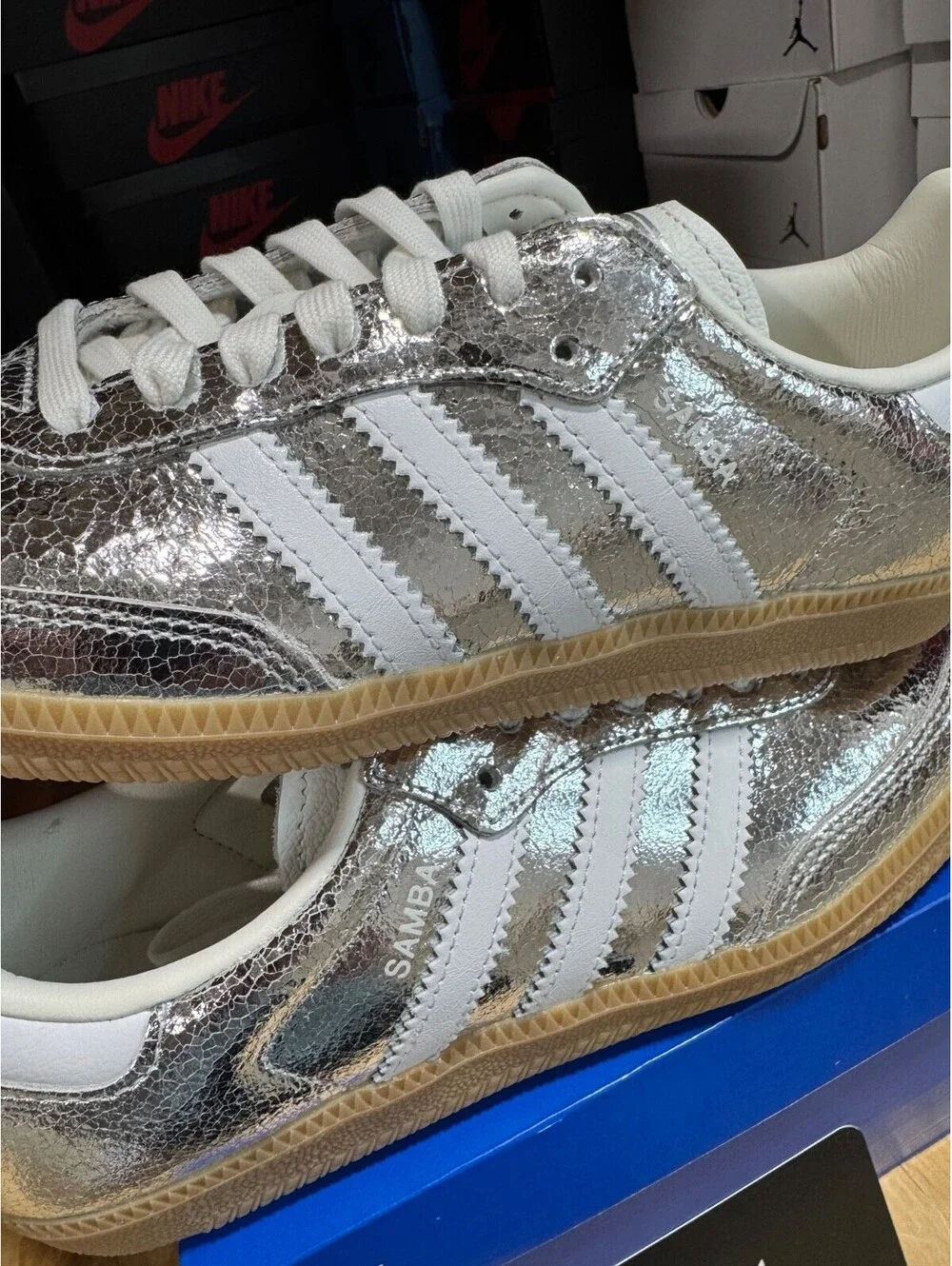 Adidas Samba OG 'Cracked Metallic Pack - Silver' JR0035 WOMENS SIZE 7.5